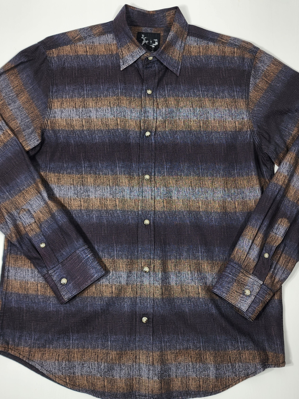 Men's Long-Sleeve Striped Button-Down Shirt - Blue & Brown